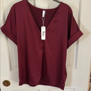Satin Crimson Kirby Cuffed Sleeve Blouse